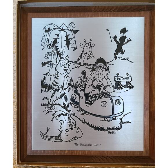 Funny Golf Gift Plaque The Unplayable lie! Aubel Golf trap Jungle Animal traps - Picture 1 of 2